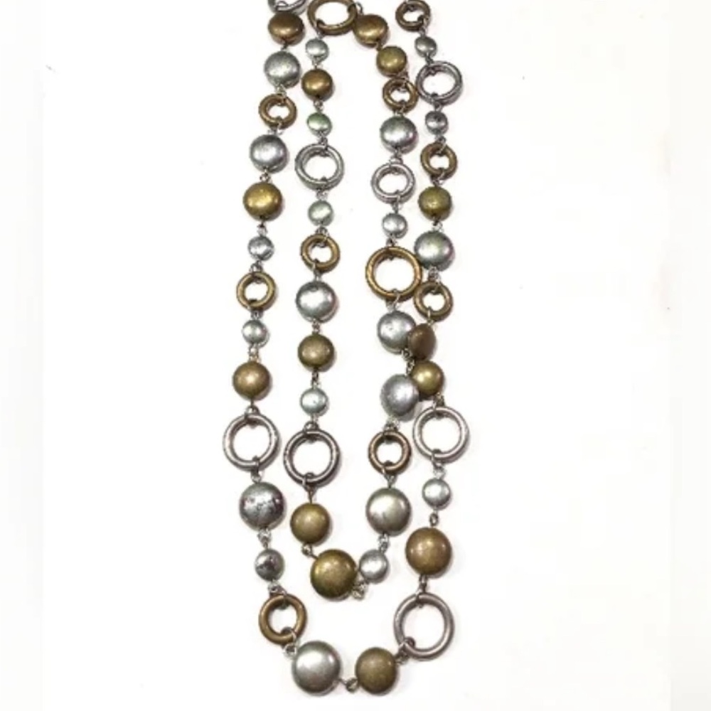 Premier Designs 2012 Mixed Metals Matte Gold & Silver Plated Beaded Necklace
